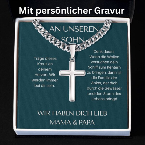 Sohn Personalisiertes Geschenk, Besonderes Geschenk An Sohn, Kreuz Kette Sohn Mit Gravur, Silber Gold Halskette An Sohn, Sohn 18 Geburtstag