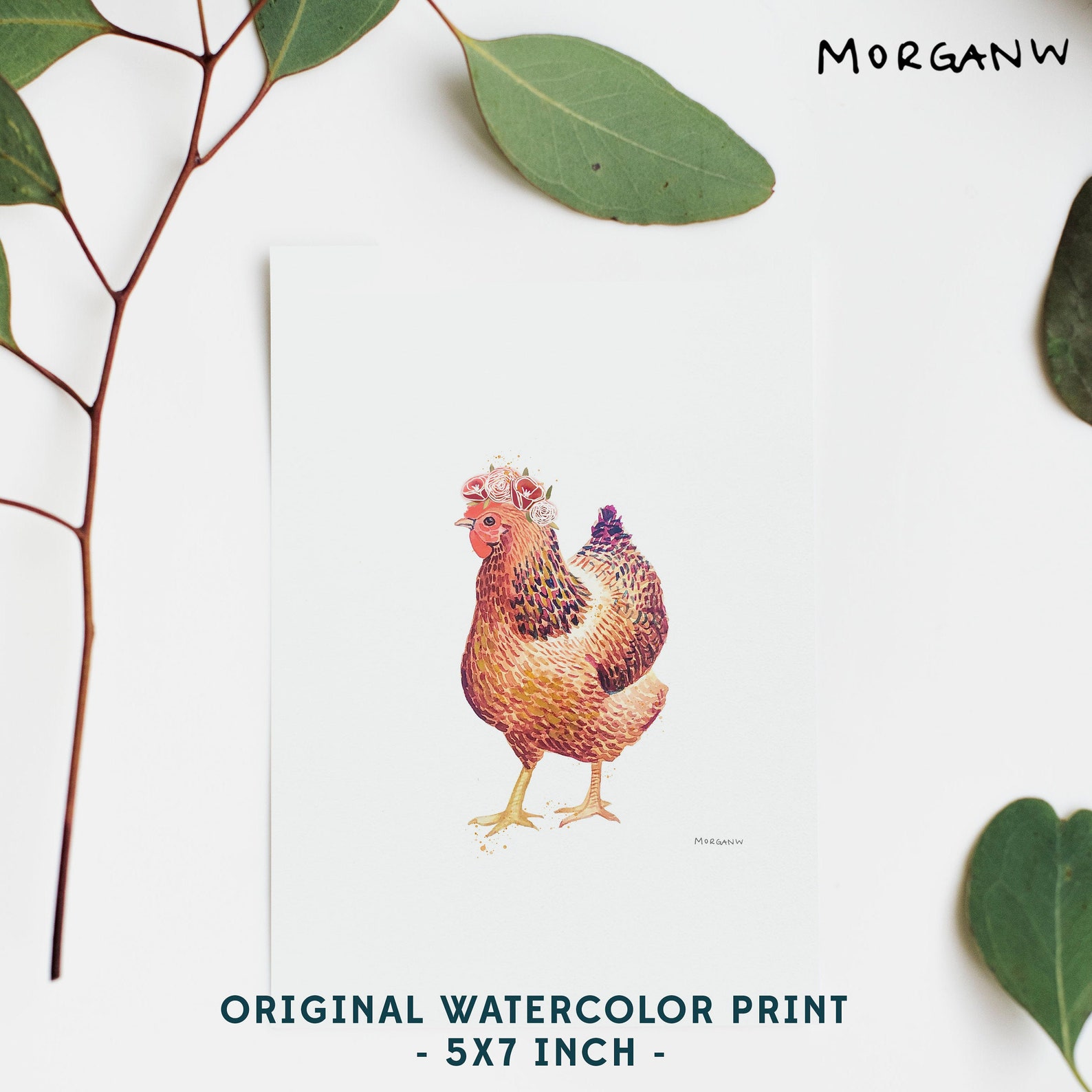 Chicken Watercolor Print - Chicken Artwork Print - 5x7 Art Print - Farm ...