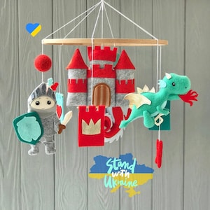 baby mobile - nursery room decor , dragon mobile with knight and castle , crib mobile , baby mobile boy , dragon nursery , baby crib mobile