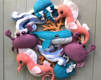 baby room decor - ocean baby mobile , nautical whale crib mobile for nursery , under the sea felt baby mobile with octopus , eco mobile