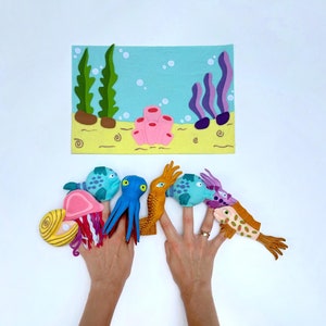 ocean finger puppets set the pout pout fish, ocean baby nursery decor, sea creatures finger puppets theatre, felt animal puppet for kids