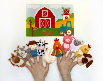 Farm finger puppet set for kids, educational toys for toddler 1 year old, farm animals puppet Montessori baby toys, sensory toys for toddler