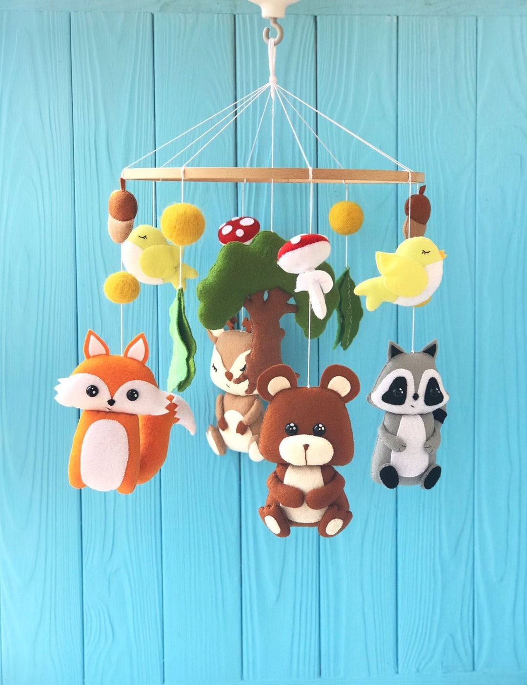 Woodland Nursery Baby Mobile Woodland Felt Nursery Mobile Etsy