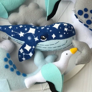 baby mobile felt ocean mobile , whale mobile with narwhals and and seagulls , under the sea mobile , crib mobile image 7