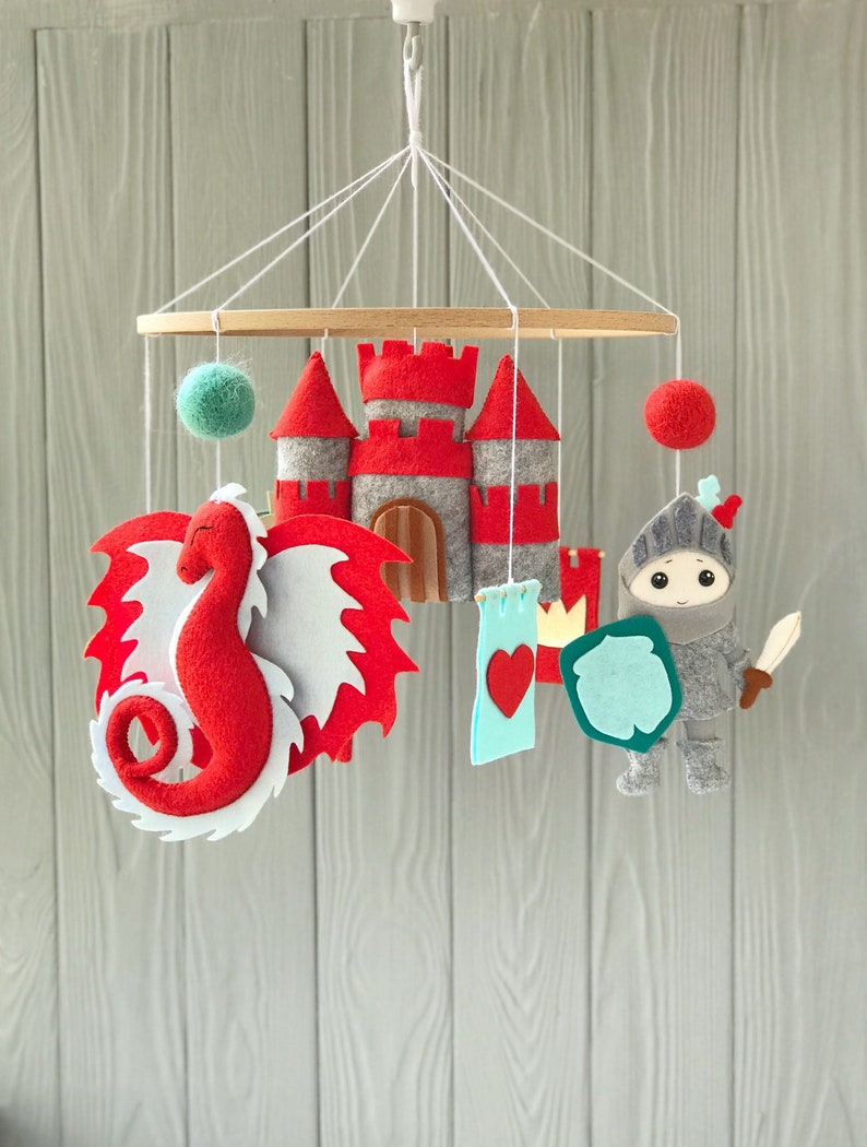 Baby Mobile Nursery Room Decor Dragon Mobile With Knight Etsy