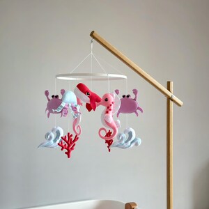 ocean baby mobile for baby girl nursery decor, under the sea mobile, ocean baby shower gift, pink crib mobile for girl, sea creatures baby