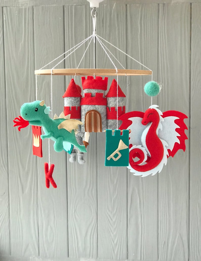 Baby Mobile Nursery Room Decor Dragon Mobile With Knight Etsy