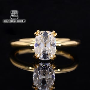 Comfort Fit Solitaire Ring, Double Claw Prong Basket Set Ring, Colorless 1.7/2.5/3.75 Carat Old Mine Cushion Cut Moissanite Anniversary Ring