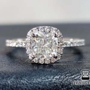 Cushion Moissanite Ring, Lovely 1 Carat Cushion Cut Full White Moissanite Hidden Halo Engagement Ring, 10K/14K Solid White,Yellow,Rose Gold