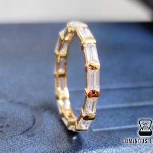 Step Baguette Colorless Moissanite Full Eternity Wedding Band | Baguette Engagement Ring | 14K Yellow Gold | Bridal Set | Full Eternity Band