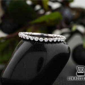 Bubble Prong Set 3/4 Eternity Round Cut Colorless Moissanite Wedding Band, Minimalist Moissanite Anniversary Band, Bridal Ring Set Gift