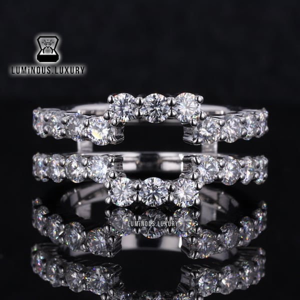Moissanite Ring Guard: Double Side Band Ring Enhancer, Elegant Round Cut Enhancer For Anniversary Ring, Customizable Ring Enhancer For Women