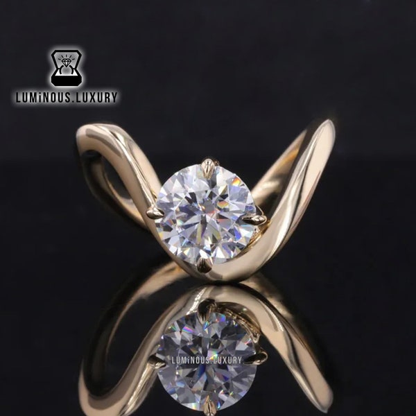 Celebrity Style U Shape Designer Ring, 1.5/2.25/3 Carat Round Brilliant Cut Moissanite Solitaire Engagement Ring, Graduation Gift For Girls