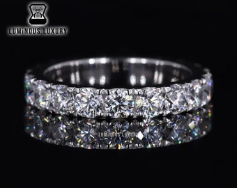 Moissanite Matching Band: Comfort Fit Full Eternity Stacking Wedding Band, Colorless Round Brilliant Cut Unique Band For Bridal Promise Ring