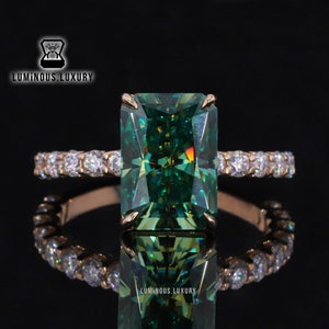 Delicate 1.75/2.75/3.75 Carat Green Radiant Cut Moissanite Engagement Ring, 4 Prong Basket Set Designer Anniversary Ring, Love Proposal Ring