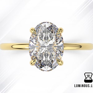 2.25 CT Colorless Oval Moissanite Engagement Ring | Classic Solitaire Ring, 10K 14K 18K White Yellow Rose Gold Claw Prongs Promise Ring Gift