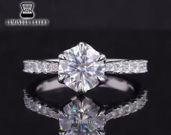 6 Claw Prong Tulip Ring: Classic Tapered Band Cathedral Set Wedding Ring, 1/1.50/2.25 Carat Round Cut Moissanite Engagement Ring For Fiancée