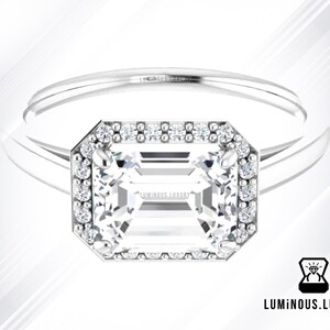 Elegant East West Set 2 CT Colorless Emerald Moissanite Wedding Ring, 10K 14K 18K White Yellow Rose Gold Comfort Ring, Wedding Ring For Her