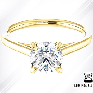 1.50 CT Colorless Round Moissanite Engagement Ring | Classic Solitaire Ring, 10K 14K 18K White Yellow Rose Gold Claw Prongs Anniversary Ring