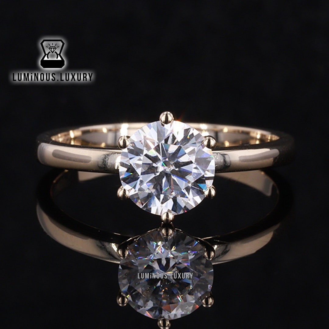 Simple Solitaire Rong 14K Solid Gold Simple Solitaire Ring: Delicate 1.2/ 2/ 3 Carat Round ...