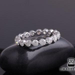 Bubble Prong Set Full Eternity Round Cut Colorless Moissanite Wedding Band, Minimalist Moissanite Anniversary Band, Bridal Ring Set Gift