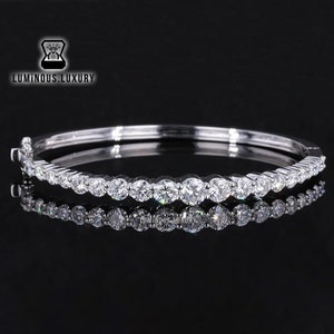 Fancy Bangle Bracelet, Elegant Round Cut Moissanite Designer Wedding Bracelet, Unique Ladies Bracelet, 10K/14K/18K Solid Gold Bangle For Her