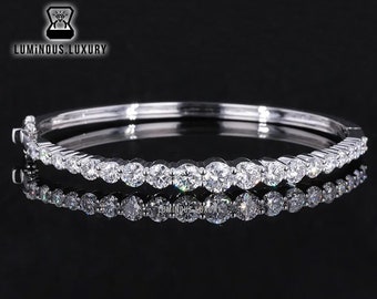 Fancy Bangle Bracelet: Elegant Round Cut Moissanite Designer Wedding Bracelet, 10K Solid Gold Minimalist Bracelet, Daily Wear Bangle For Her