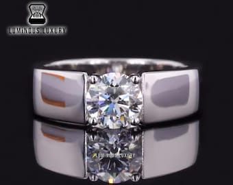 Men's Moissanite Ring: 1 Carat Round Cut Wedding Ring, Solitaire Engagement Ring, Anniversary Gift Ring For Him, Father's Day Gift