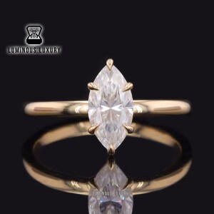 6 Claw Prong Basket Set Solid Gold Ring, Simple Solitaire Dainty Engagement Ring, 1/ 1.75/ 2 Carat Marquise Cut Moissanite Anniversary Ring