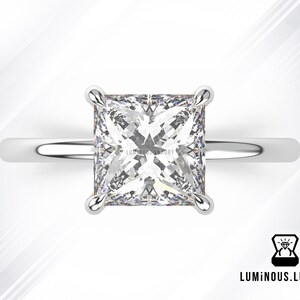 2.15 CT Colorless Princess Moissanite Engagement Ring | Classic Solitaire Ring, 10K 14K White Yellow Rose Gold Claw Prongs Anniversary Ring