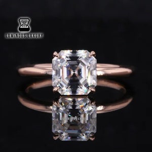 Single Stone Ring, Solitaire 1.15/1.80/2.75 Carat Colorless Asscher Cut Moissanite Wedding Ring, Basket Set Claw Prong Solid Rose Gold Ring