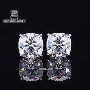 4 Claw Prong Basket Set Earrings, 2/ 3/ 5 TCW Cushion Cut Colorless Moissanite Solitaire Anniversary Gift Earrings, Screw Back Stud Earrings