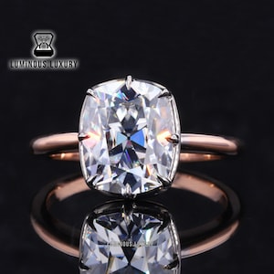 Victorian Wedding Ring, 2.50/ 3.75/ 5 Carat Old Mine Cushion Cut Moissanite Engagement Ring, Georgian Cut Down Collet Setting Solitaire Ring