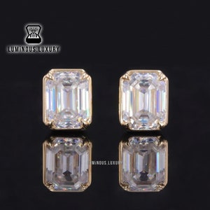 Secure Stone Earrings, 2/ 3.50/ 5 TCW Emerald Cut Moissanite Solitaire Earrings, Georgian Cut Down Collet Setting Anniversary Gift Earrings