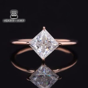 Compass Setting Solitaire Moissanite Ring, 1.25/ 2/ 3 Carat Princess Cut Ring, 4 Claw Prong Basket Set Anniversary Ring, Christmas Gift Ring