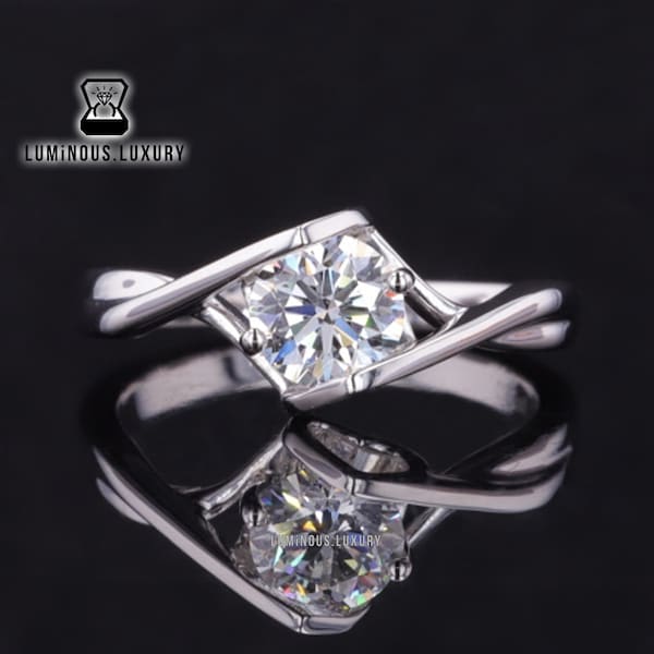 Antique Design Bypass Shank Ring, Beautiful 1.25/ 2/ 2.75 Carat Round Cut Moissanite Twisted Band Engagement Ring, Valentine's Gift For Her