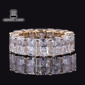Colorless Moissanite Proposal Band, 5x3mm Radiant Cut Full Eternity Stacking Band, Matching Engagement Band, Unique Wedding Anniversary Ring