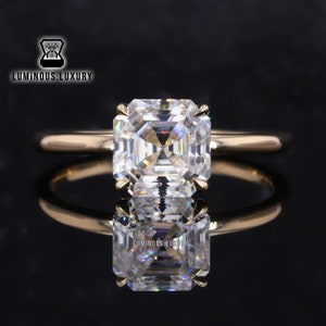 Classic Four Prong Basket Set Bridal Promise Ring, 1.25/ 2/ 3 Carat Colorless Asscher Cut Moissanite Engagement Ring, Solitaire Wedding Ring