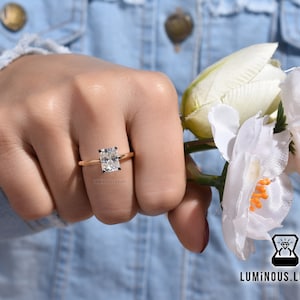 Crushed Ice 2 CT Colorless Radiant Moissanite Engagement Ring, Classic Solitaire Ring, 10K 14K White Yellow Rose Gold Ring, Anniversary Gift