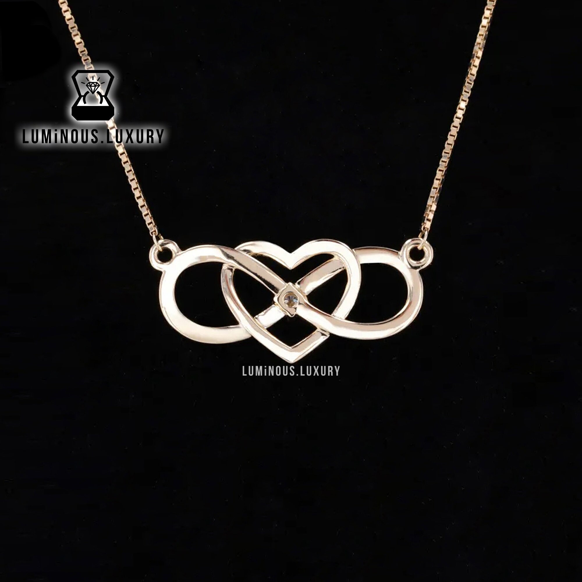 Intertwined Heart & Infinity Symbol Necklace, Sparky Round