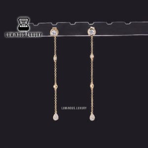 Unique Bezel Setting Earrings, Moissanite By Yard Drop Chain Earrings, Fiery Round Cut Moissanite Stud Earrings, Cable Chain Dangle Earrings