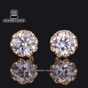 Classic Solitaire Earrings, Tulip Basket Earrings, Sparky 2.4/ 3/ 4 TCW Round Cut Moissanite Stud Earrings, Daily Wear Earrings Gift For Her