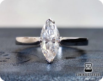 1 Carat Marquise Cut Moissanite Solitaire Ring: Classic 4 Prong Cathedral Set Anniversary Ring, 10K White Gold Wedding Ring, Christmas Gift