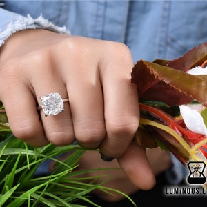 Big Size 9 Carat Cushion Cut Moissanite Engagement Ring, 14k White Gold Thin Band Claw Prongs Ring, Comfort Fit Moissanite Wedding Ring Gift
