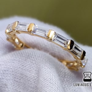 Step Baguette Colorless Moissanite Full Eternity Wedding Band | Baguette Engagement Ring | 14K Yellow Gold | Bridal Set | Full Eternity Band