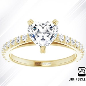 Beautiful 1.50 CT Colorless Heart Shape Moissanite Engagement Ring, Pave Set Wedding Ring, Double Prongs Ring, Perfect Ring for Proposal