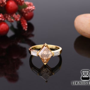 Lozenge Shape Moissanite Ring, 3 TCW Yellow Lozenge Cut Moissanite Engagement  Ring, Unique Moissanite Ring, Wedding Ring, Three Stone Ring