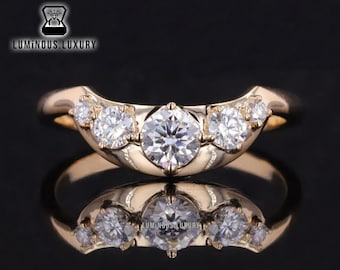 5 Stone Curved Band, Designer Crown Shape Bridal Promise Band, Beautiful Round Cut Colorless Moissanite Engagement Band, New Year's Eve Gift