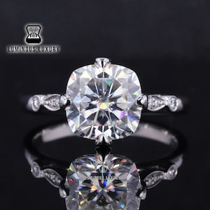 Art Deco Compass Set Designer Wedding Gift Ring, Colorless 2.5/3.5/4.75 Carat Cushion Cut Moissanite Engagement Ring, Handmade Women&#39;s Ring