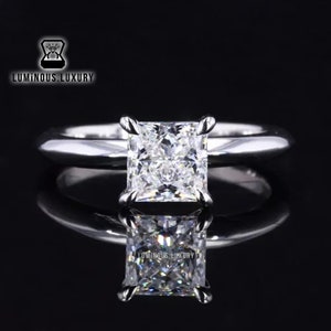 Simply Solitaire Ring For Mother, 1.5/2.5/3.75 Carat Princess Cut Moissanite Anniversary Ring, 4 Claw Prong Knife Edge Shank Basket Set Ring